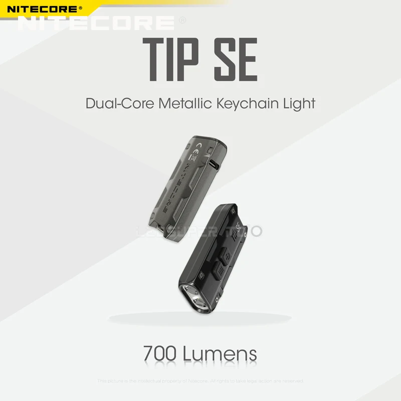 NITECORE TIP SE USB-C Lumens, lampe de poche EDC, porte-clés métallique double cœur, batterie Li-ion intégrée, 700