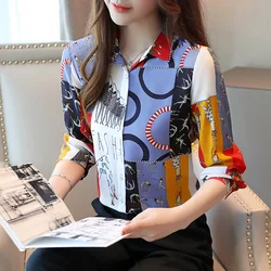 Kadın sonbahar moda baskı uzun kollu şifon ince bluz gömlek ofis bayanlar Casual Tops giyim artı boyutu Blusas Mujer giyim