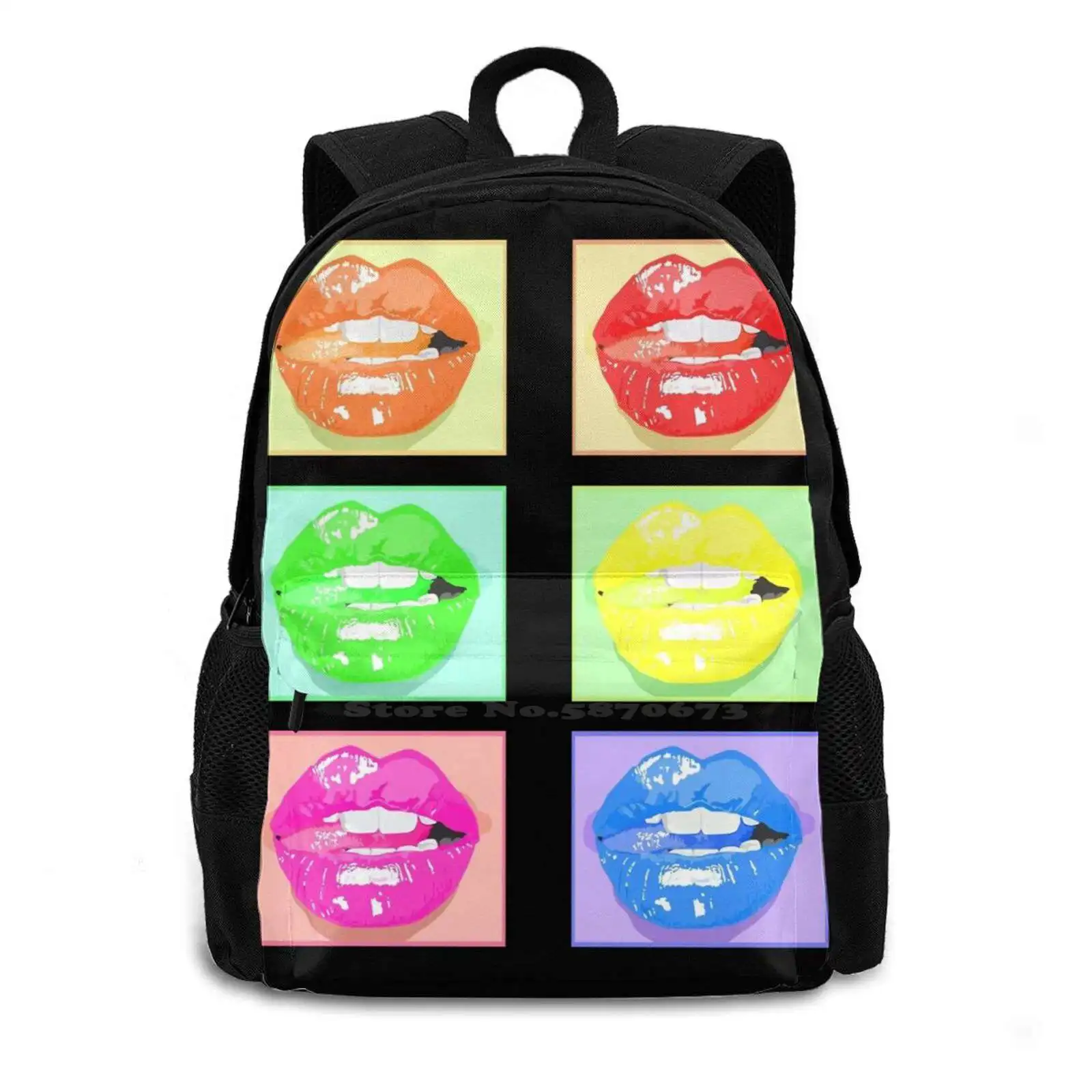 Yummy Lips 2 Hot Sale Schoolbag Backpack Fashion Bags Lips Yummy Abstract Art Colorful Orange Red Green Yellow Blue Pink Xnxx