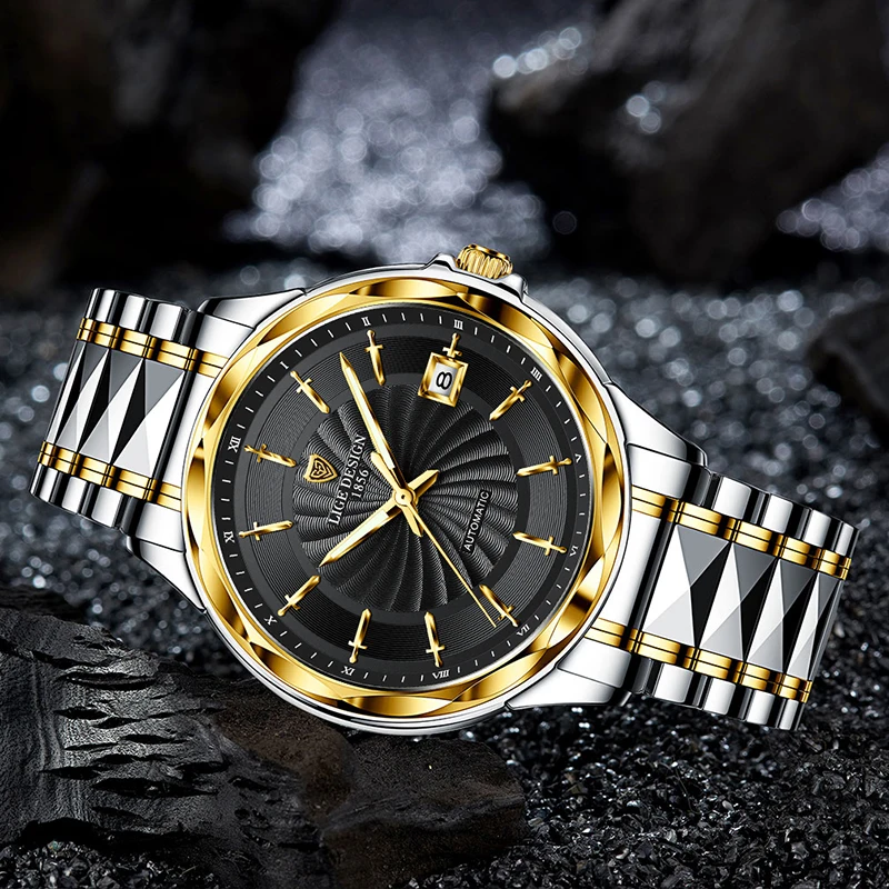 LIGE Mens Automatic Mechanical Watches Luxury Brand Business Tungsten Steel Waterproof WristWatch Men Fashion Clock reloj hombre