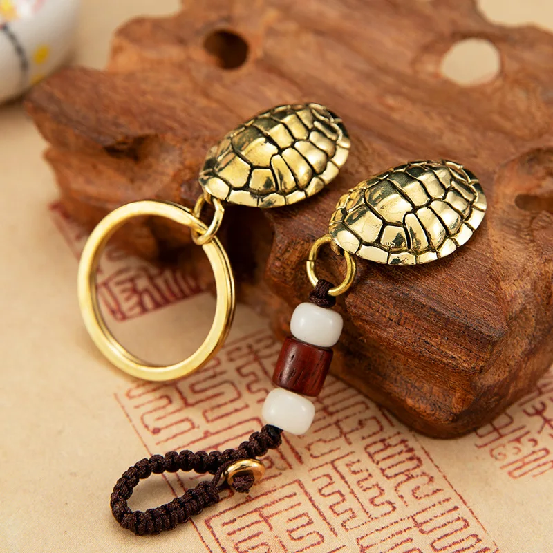 Brass Solid Tortoise Shell Keychain Car Pendant Decoration Figurine Key Pendant