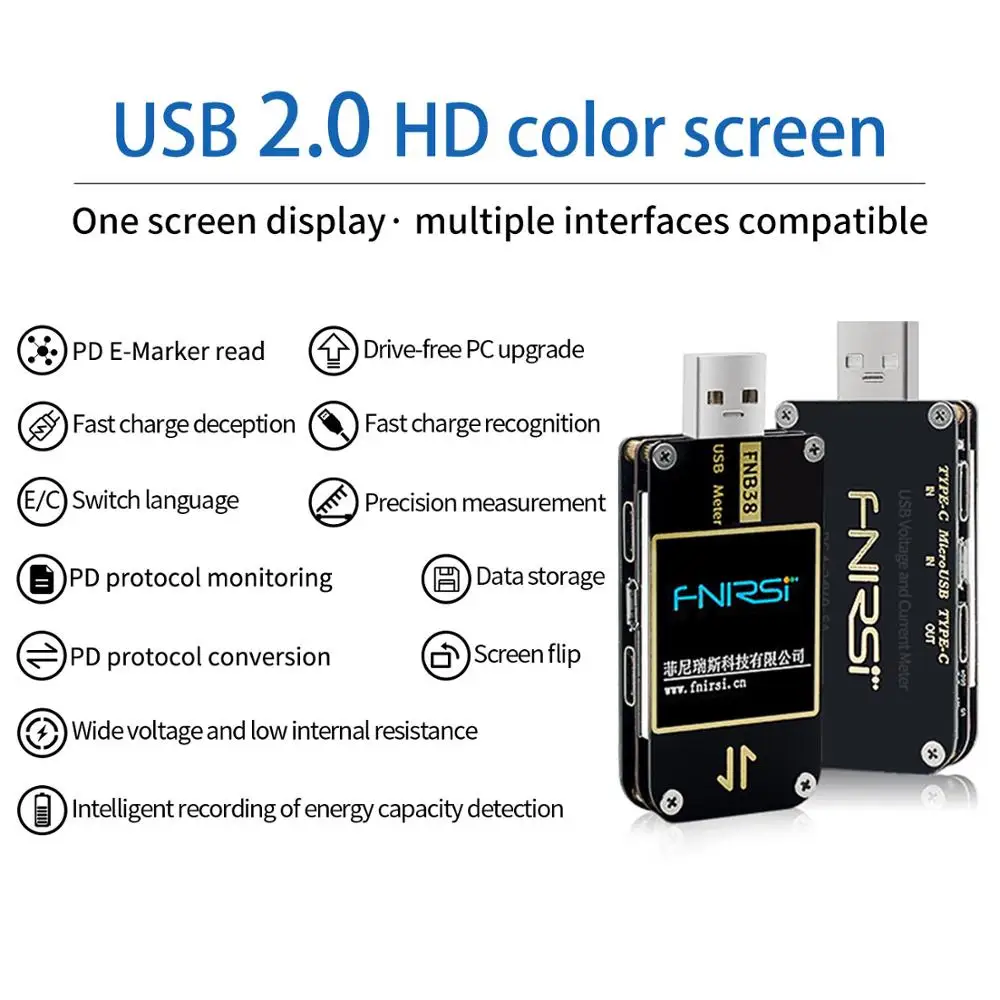 Imagem -02 - Corrente e Tensão Medidor Usb Tester Carregamento Rápido Protocolo Capacidade Teste Qc4 Mais Pd3.0 2.0 Pps Fnb38