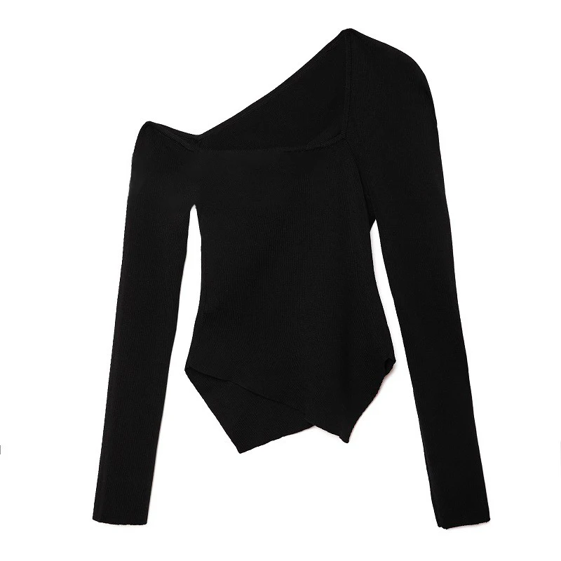 GALCAUR Black Sweater For Women Irregular Collar Long Sleeve Hollow Out Backless Designer Loose Sweaters Female 2025 New Clothes