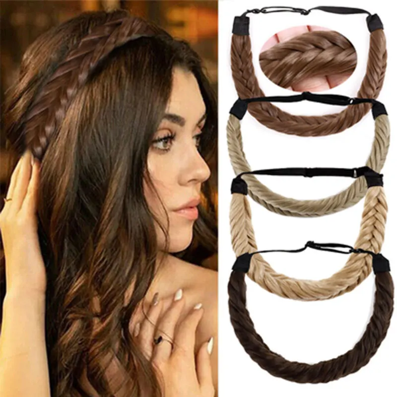 Aoosoo 16Inch Synthetische Pruik Vrouwelijke Fishbone Haarband Geweven Twist Vlecht Multicolor Verstelbare Haaraccessoires