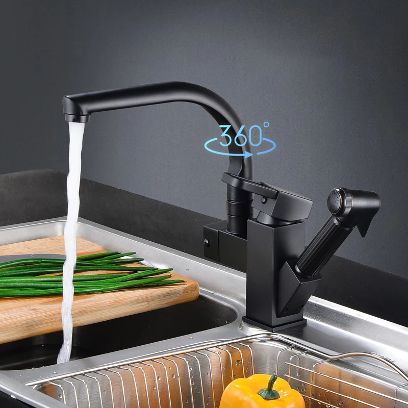 kitchen Sink Faucet Black Deck Mounted Flexible Pull Out Mixer Tap Hot Cold Kitchen Faucet Spring Spout Chrome Silver Faucet