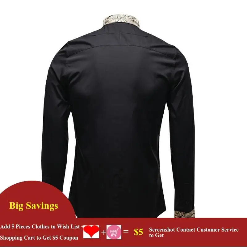 2020 Plus Size Men Autumn Spring Gold Thread Embroidery Solid Business Shirt Plus Size Long Sleeve Casual Slim Fit Shirt White