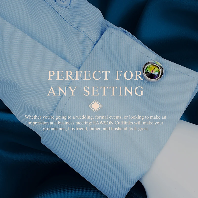 HAWSON Cufflinks for Men-Fashion Multicolor Crystal Men French Shirt Cufflinks for Regular Weeding Business
