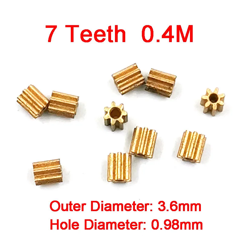 71A 70.7A 0.4M Copper Pinion 7 Teeth Hole 0.98mm/ 0.68MM Small Modulus Gear Customized Parts 10pcs/lot