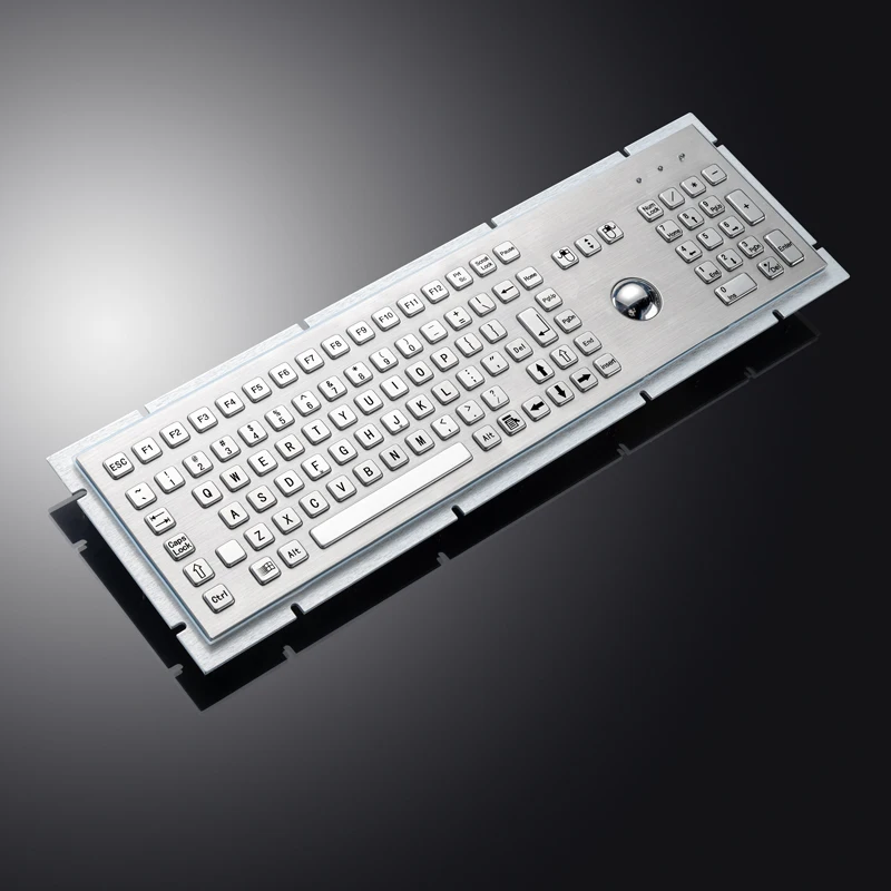 Full Size 106 Keys Industrial Metal Stainless Steel Keyboard With Trackball Mouse FN Function and Numeric Keypad