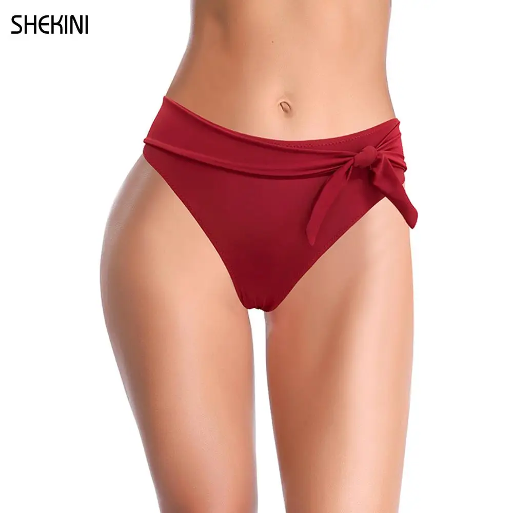 

SHEKINI Women's Tie Knot High Waisted Bikini Bottom Front Strap Briefs Hipster Swim Trunks New Summer Beach Shorts