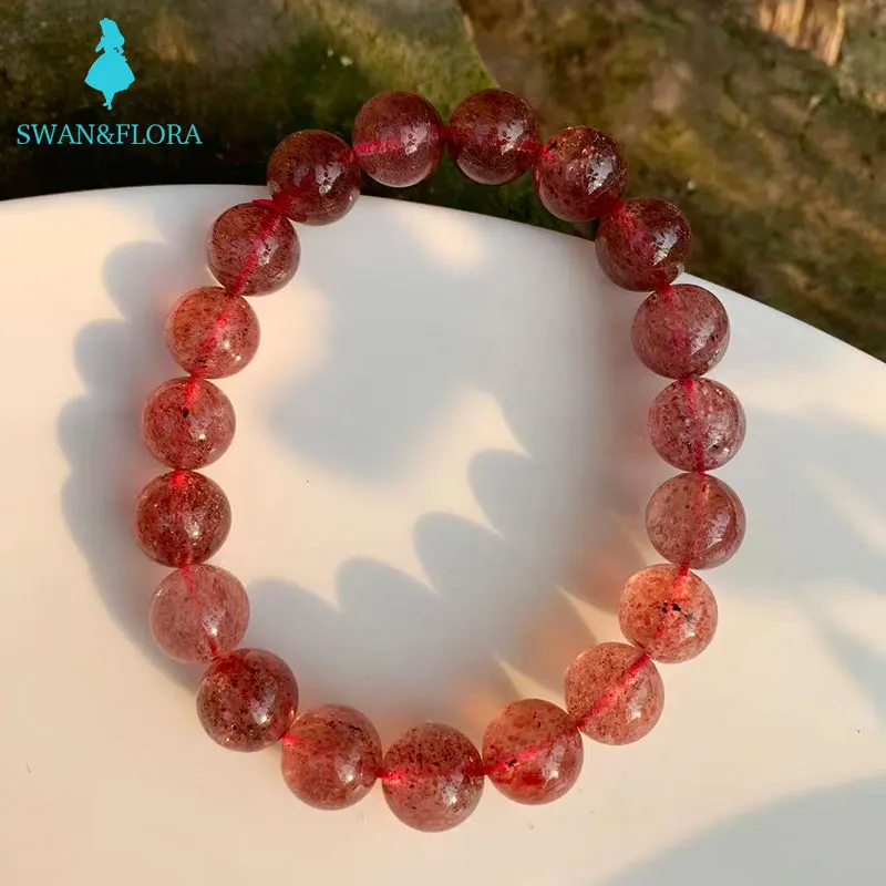 

10MM Ice Natural Red Strawberry Quartz Bracelet Genuine Clear Round Beads Crystal Woman Man Gemstone Jewelry Bracelets on hand