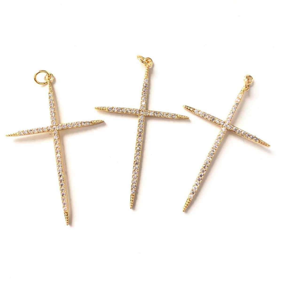 5pcs Religious Cross Pendants for Women Bracelet Necklace Making Gold-Plate Bling CZ Brass Charm DIY Jewelry Accessory Wholesale