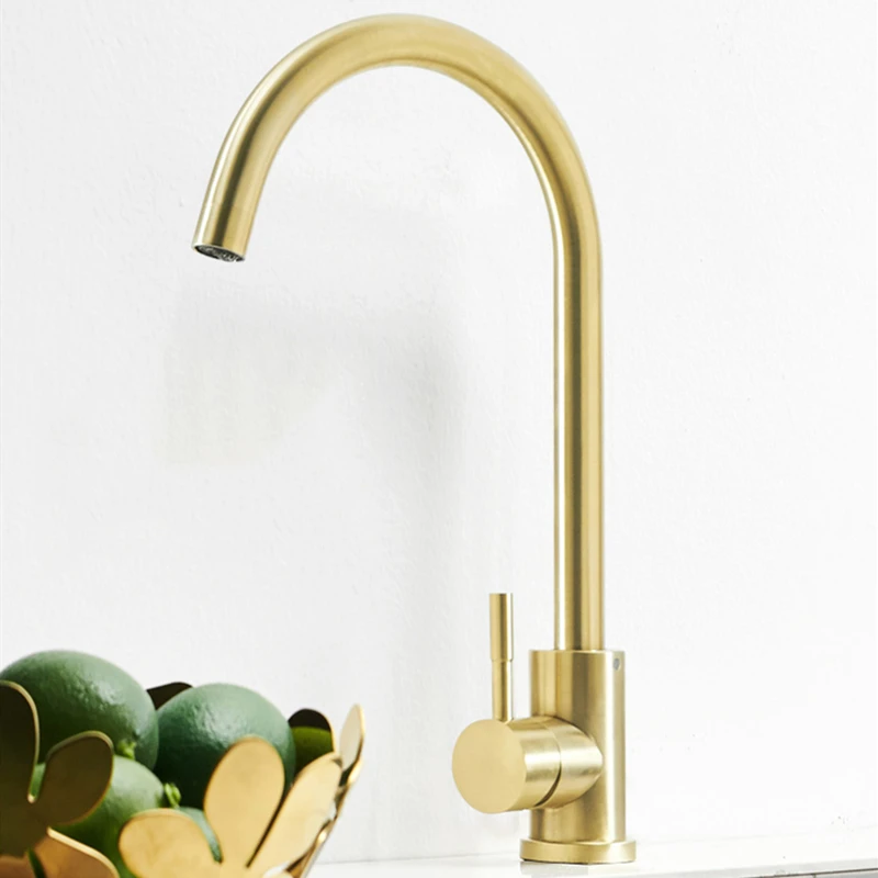 Kitchen Faucets Brushed Gold Stainless Steel Single Handle 360 Rotate Bathroom Washbasin Faucet Cold Hot Water Sink Mixer Taps