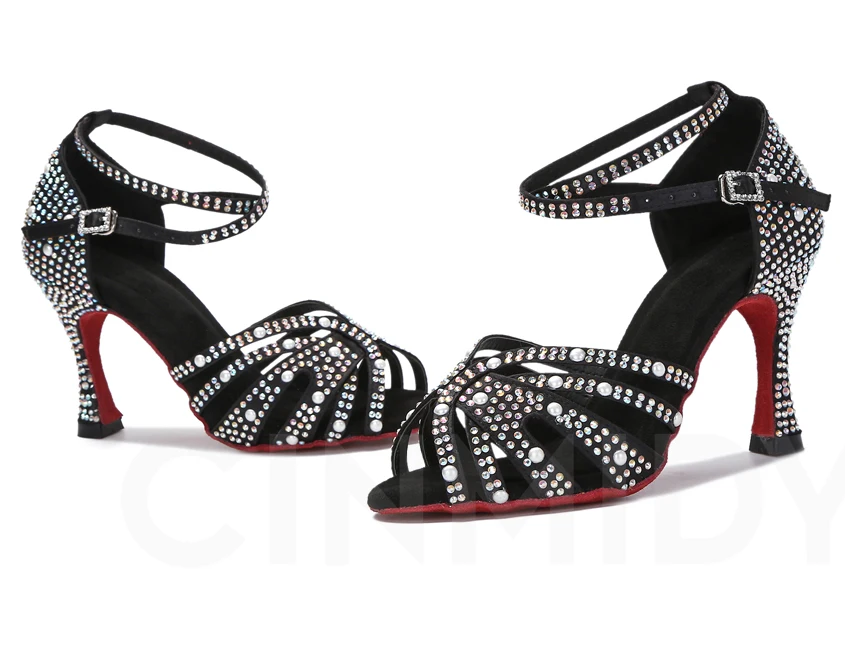 Damen Tanzschuhe mit Strass, Tango Salsa Ballsaal Tanzschuhe, Damen Hochzeitsschuhe, Damen Indoor-Sandalen, Tanz-Sneakers – Detail 21