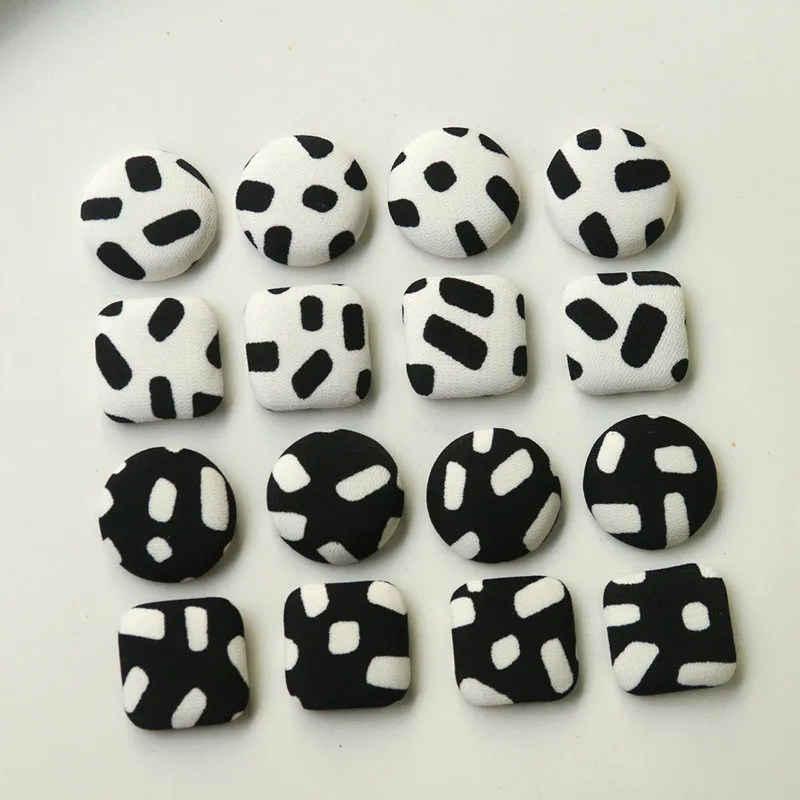 New style 100pcs/lot Black white Leopard pattern geometry rounds/square shape Cloth button diy jewelry earring/hair accessory