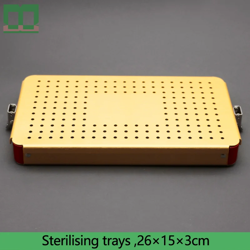 Sterilising trays silicone pad gold plating single-deck aluminium alloy 26*15*3cm surgical operating instrument