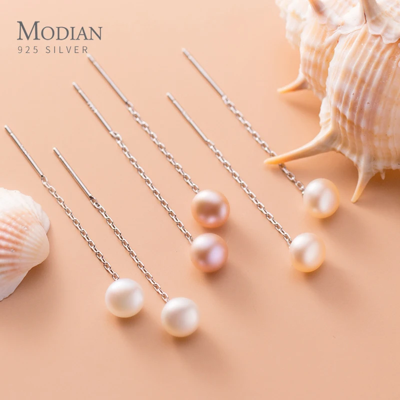 

Modian Brand 100% Minimalist Elegant Pearl 925 Sterling Silver Drop Earrings for Women Girl Fashion Wedding Party Fine Jewelry