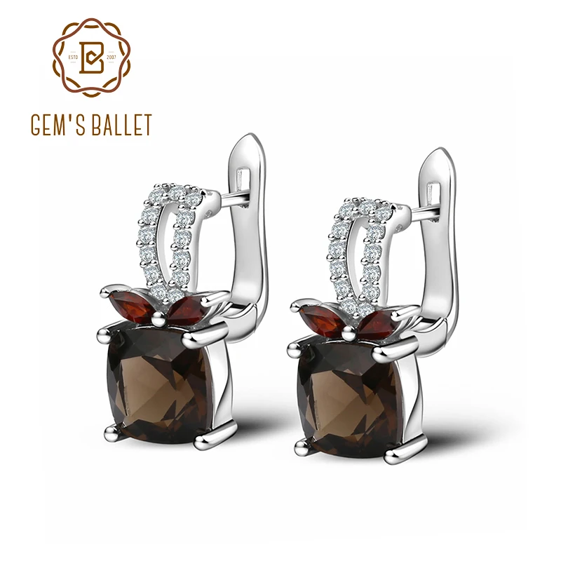 

GEM'S BALLET 2.2ct Smoky Quartz Genuine 925 Sterling Silver Natural Gemstone Clip Earrings For Women Wedding Engagement jewelry