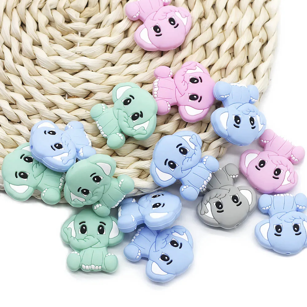 Cute-idea 10pcs Food Grade Animal Silicone Mini Elephant Beads baby Cartoon Chewing Teethers DIY Pacifier Chain Toy baby goods