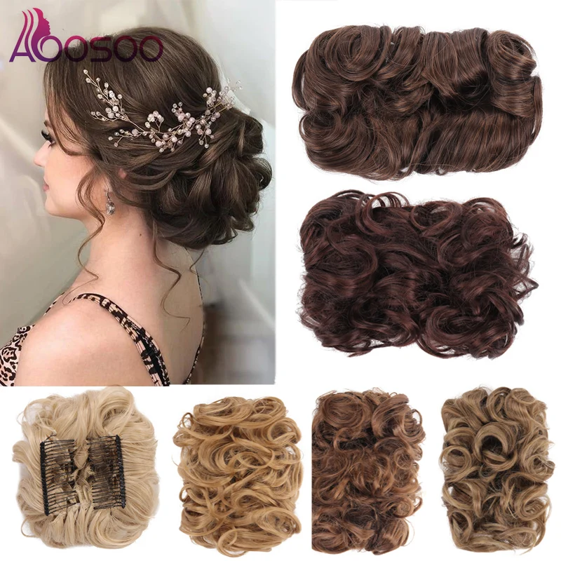 AOOSOO Synthetic Hair Big Bun Chignon Two Plastic Comb Clips in chignon hairpiece Women updo chignon hair extension