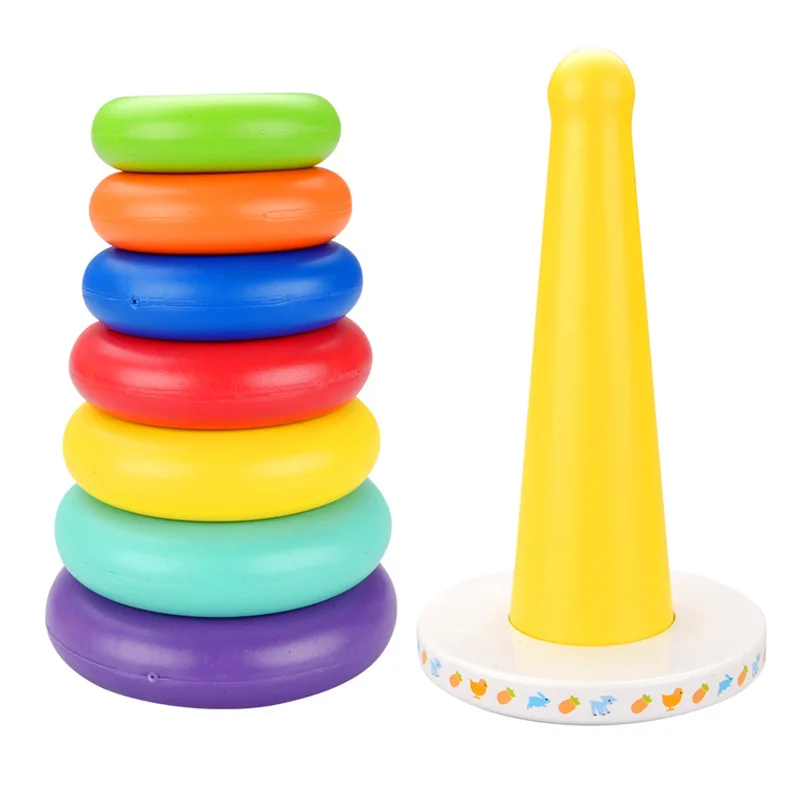 Yizhi ของเล่นเจ็ดสีแหวนเพลง Rainbow Tower Tumbler ชั้น Stack Cup บล็อกตัวต่อ