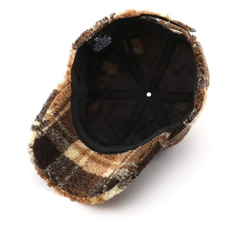 Baseball Cap Woman Lamb Wool Plaid Hats Winter Autumn Snapback Thickwarm Caps Female Casual Sun Visor Trucker Hats