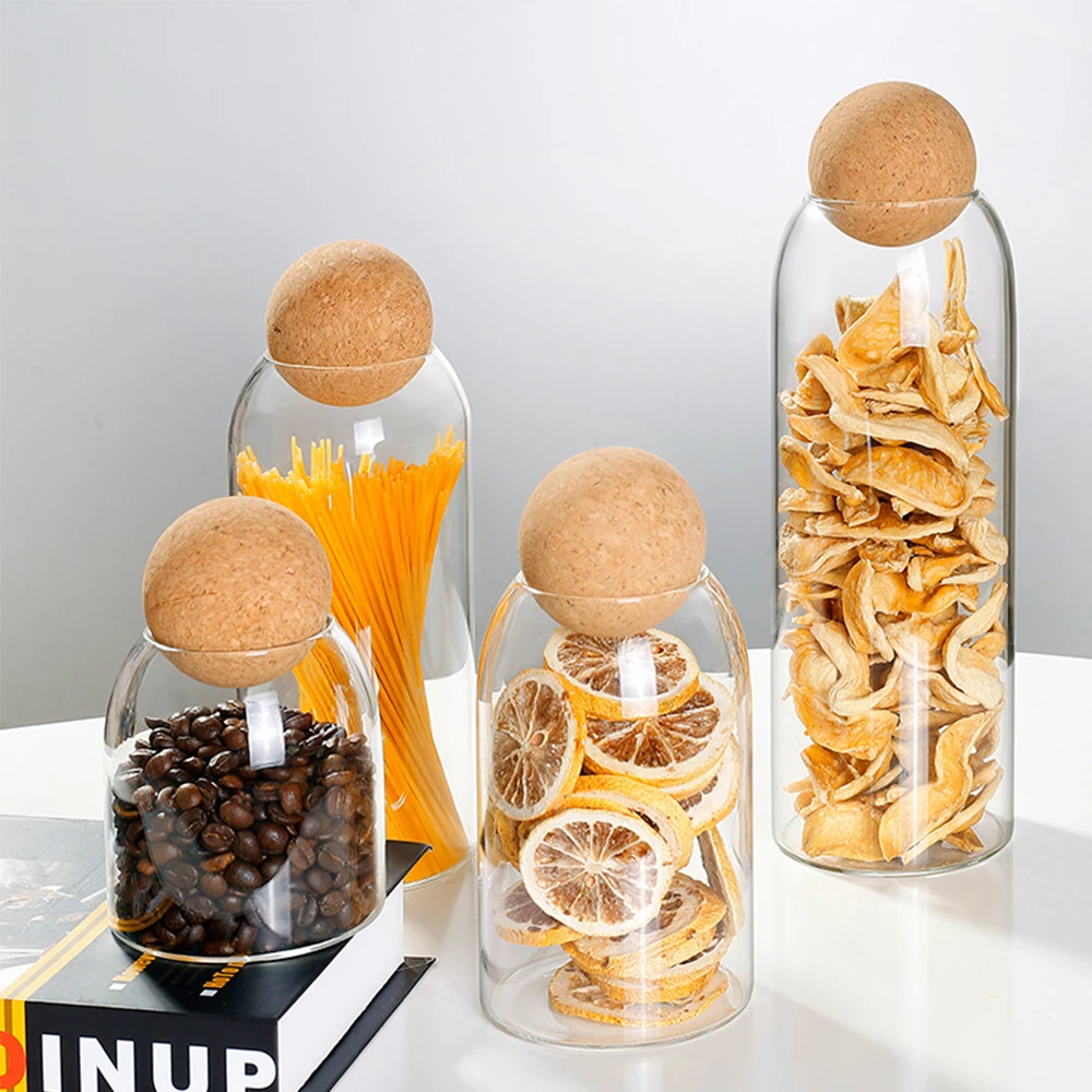 Transparent Lead-free Glass Bottle With Ball Cork Lid Storage Jar Tank Sealed Tea Cans Dried Fruit Cereal Snacks Coffee Contains