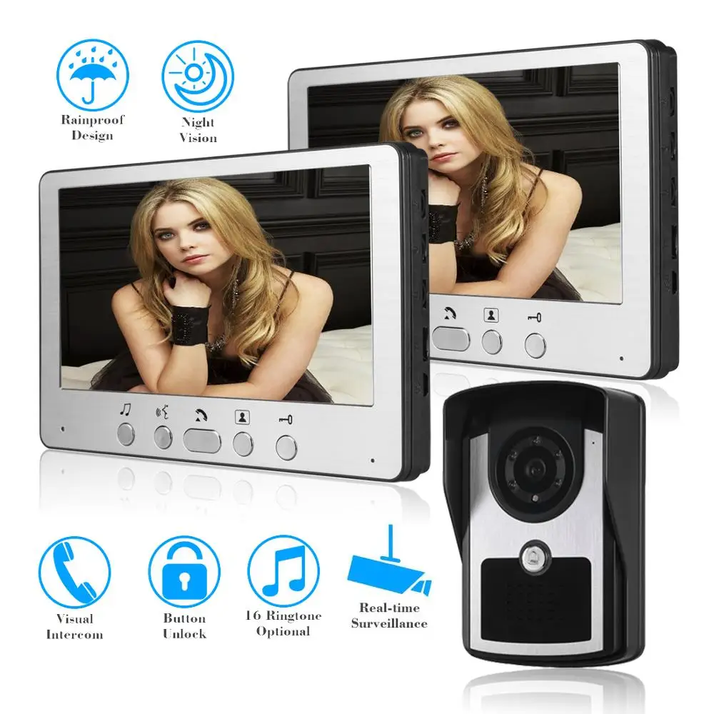 SYSD Wired 7 inch Color Monitor Video Door Phone Intercom System with Night Vision Camera Home Security