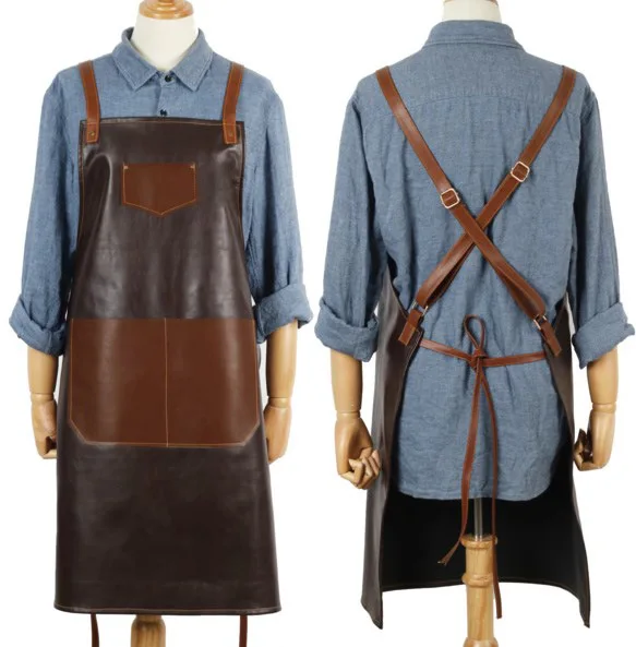 

Kitchen Apron Oil-proof For Men PU Work Apron Retro Style Waterproof Cooking Apron Chef