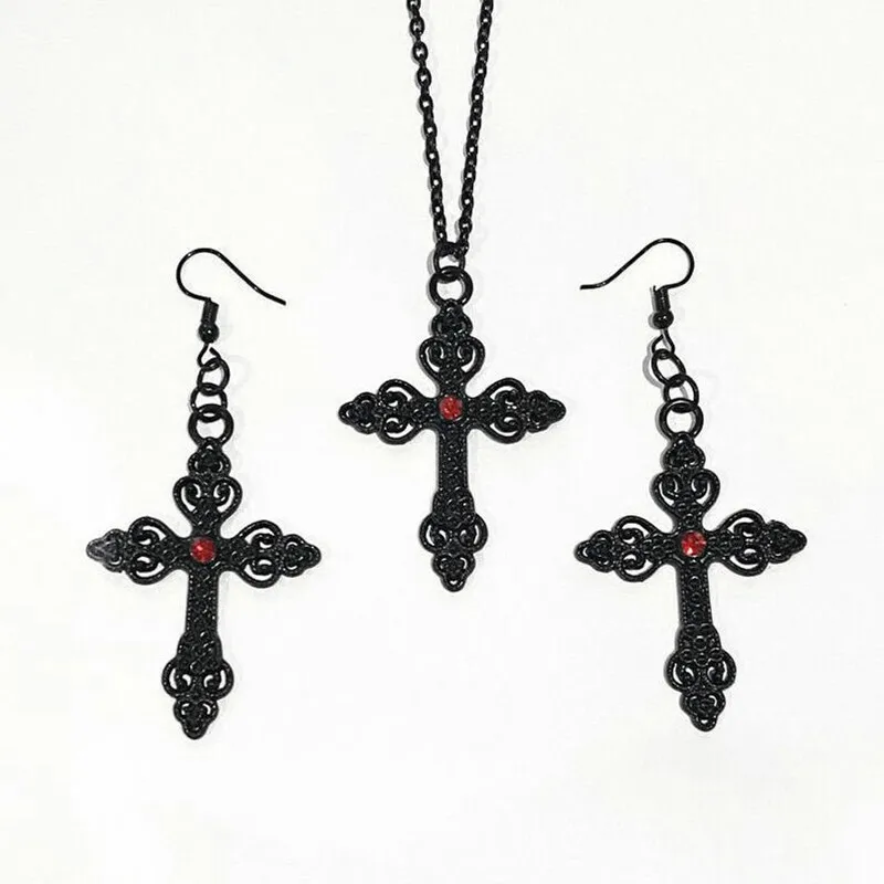 Black Alloy Cross Necklace Ear Crochet Adornment And Gothic Charm Ornate Big Pendant Jewelry Valentines Gift Women 2020 New