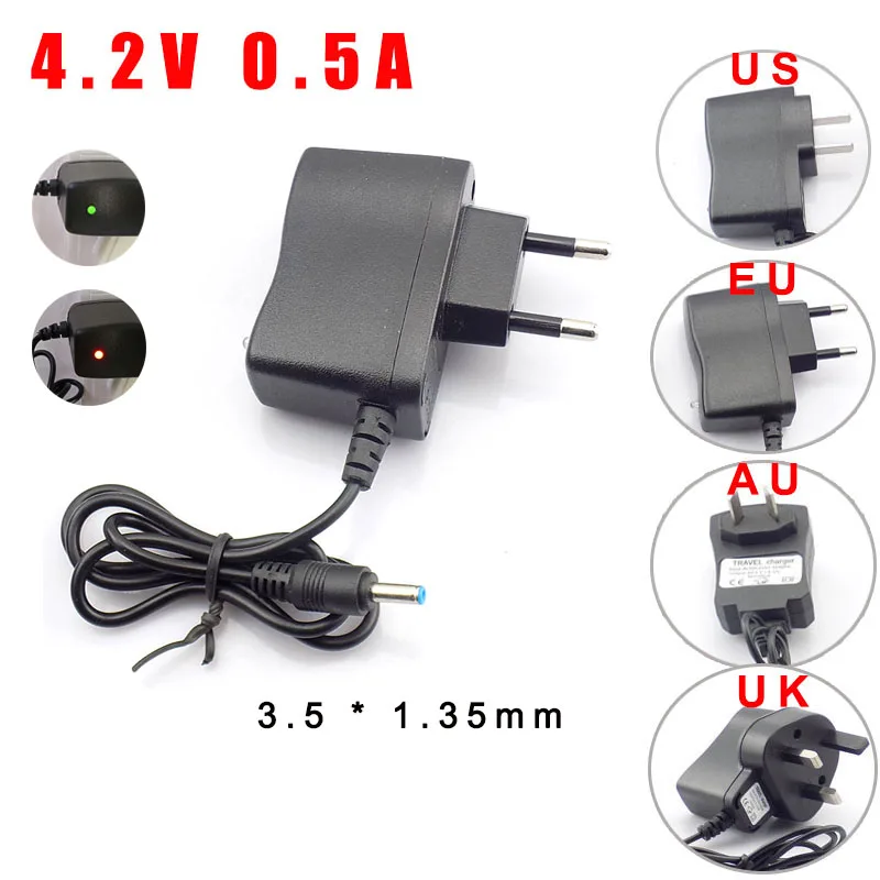 AC DC 4.2V 500MA 3.5mm home Wall EU US plug 18650 rechargeable battery travel Charger Power adapter for Flashlight flash torch