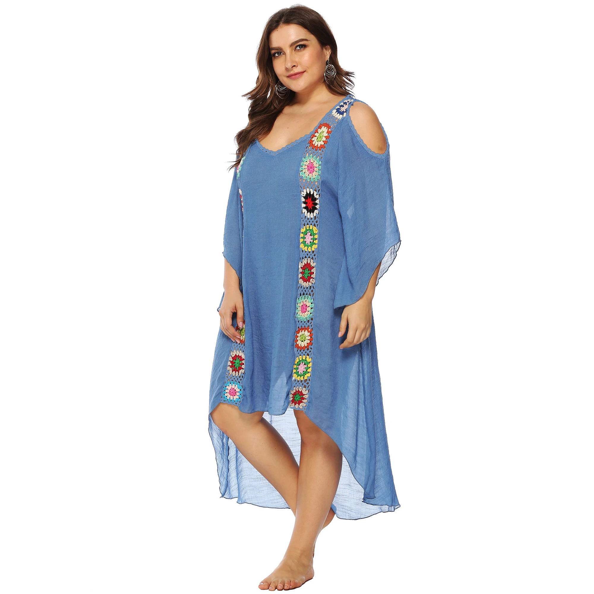 Large Chiffon Beach Cover Ups for Women Dress Plus Size Bikini Cover-up Embroidery Long Pareo De Plage Swimsuit Saida De Praia