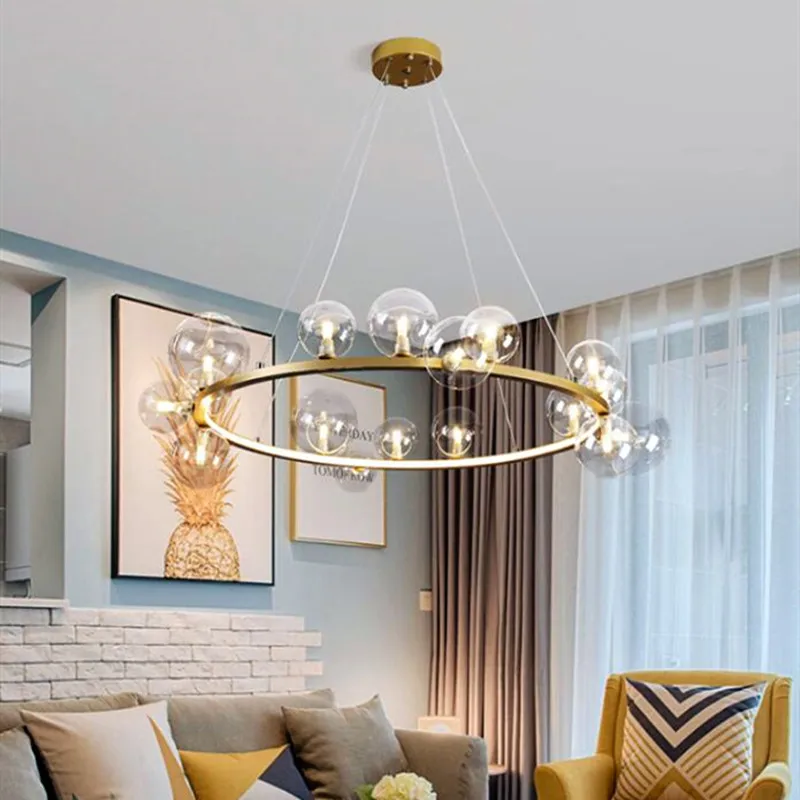 Modern Art Glass Ball Led Chandelier Creative Magic Beans Livingroom Restaurant Kitchen Decor Suspension Light Fixtures