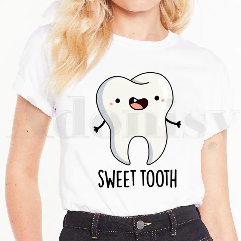 Tooth and Dentist Graphic Funny Women\'s T-shirt Printed Fashion Short Sleeve Female Tops Tees Harajuku  Vintage T Shirts