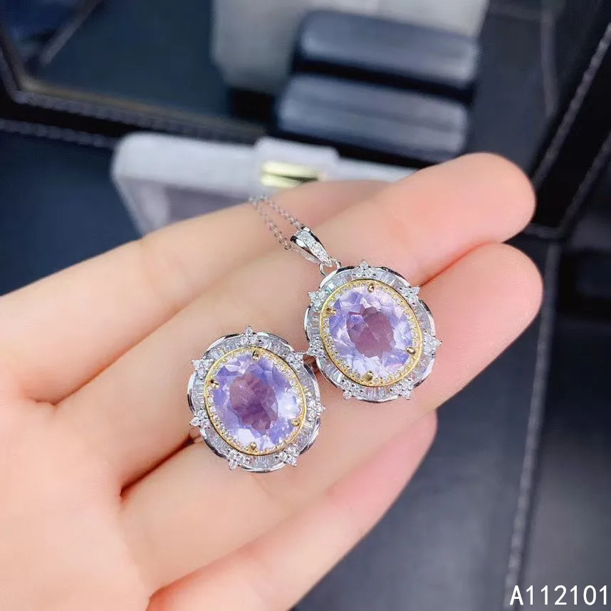 

KJJEAXCMY Fine Jewelry 925 sterling silver inlaid natural Amethyst girl luxury necklace pendant ring set support test with box