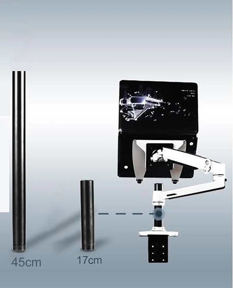 60cm 45cm 30cm 17cm Słup do uchwytu monitora Ramię podtrzymujące laptopa