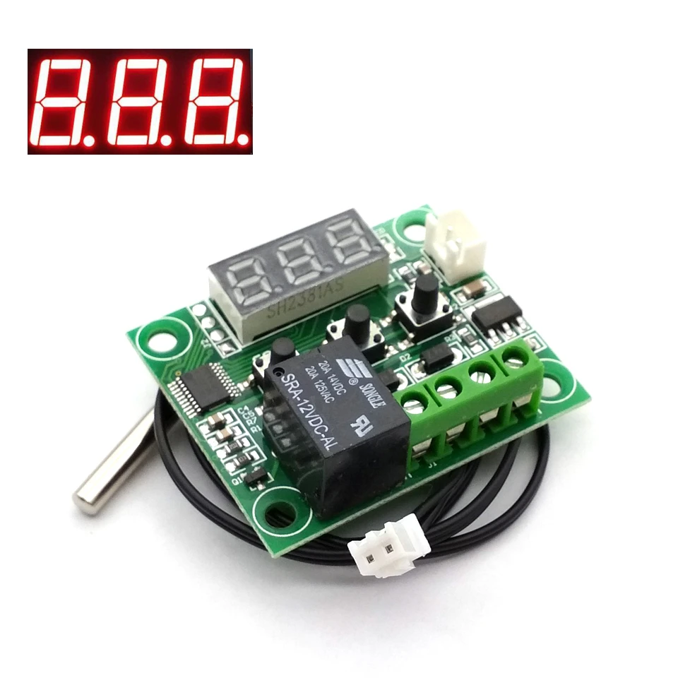 XH-W1209ดิจิตอลจอแสดงผลอุณหภูมิเทอร์โมสวิทช์ควบคุม Mini อุณหภูมิควบคุมอะคริลิคใส DC 12V