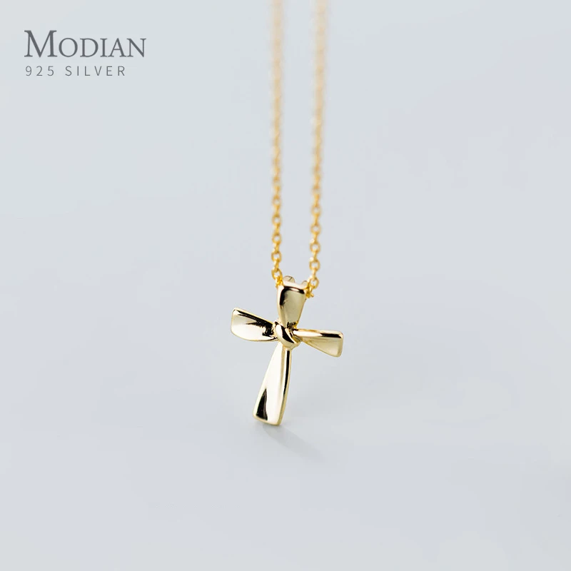 Modian Minimalist Cross Tiny Pendant Fashion 925 Sterling Silver Geometric Line Knot Pendant Link Chain for Women Fine Jewelry