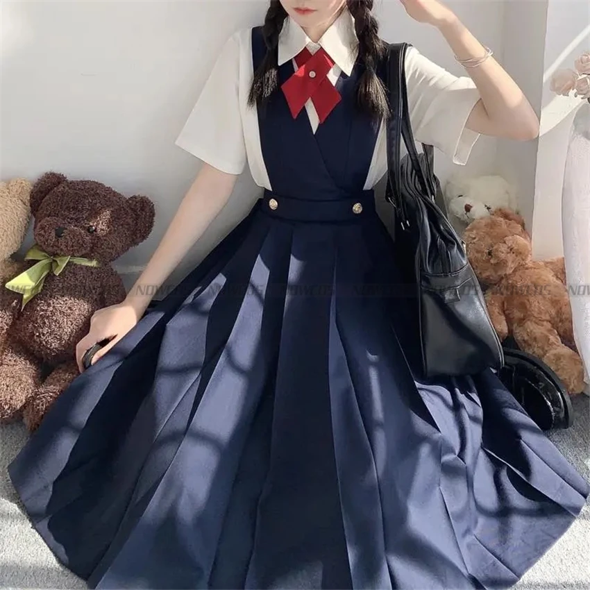 日本の女の子のためのノースリーブプリーツドレス,女性のためのサマードレス,ハイカットユニフォーム,学生服