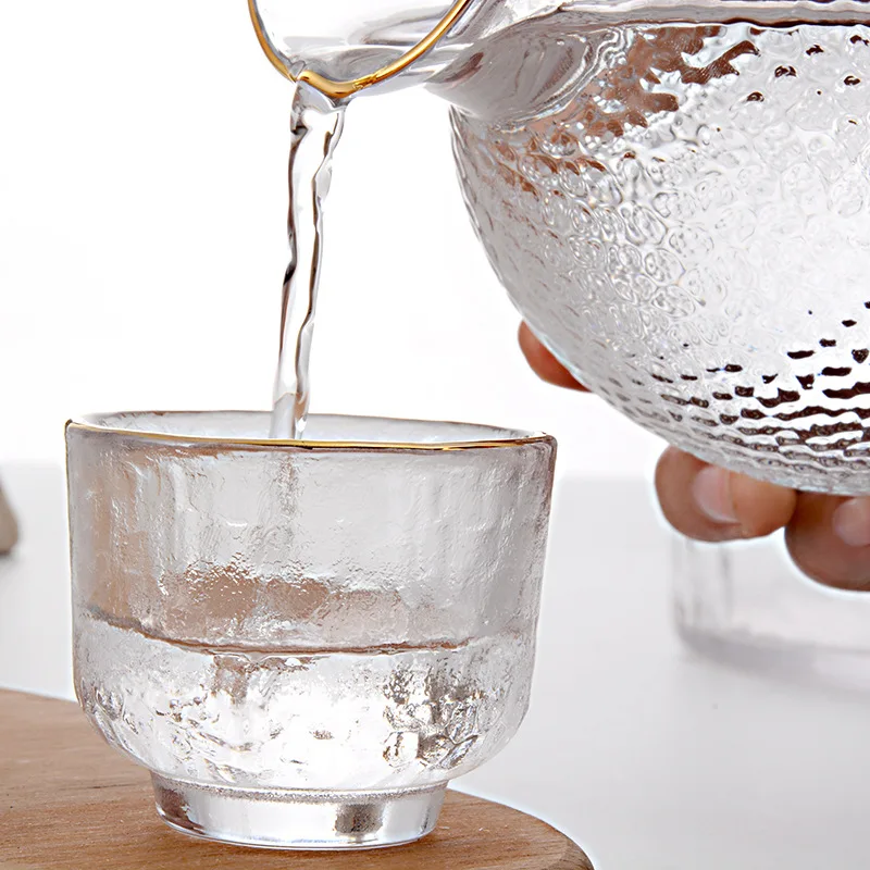 Japanese Style Glass Wine Set Sake Pot Ice Wine Warmer Ware Creative Hammer Grain Gold Edge Heat Resistant Yellow Wine Pot