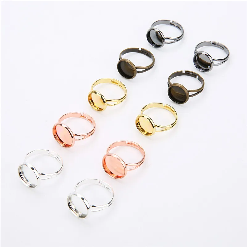 10pcs/lot Adjustable Blank Ring Base Dia 10 12 14 16 18 20 25 mm Glass Cabochons Settings Tray Diy Jewelry Making Ring Findings