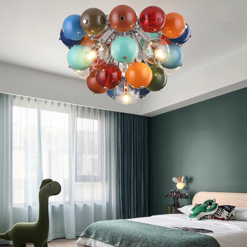 

Colorful Glass LED Ceiling Lights Fixtures Bedroom Diningroom Foyer Hanglamp Loft Beautiful Decoration E14 110-240V Chrome Metal