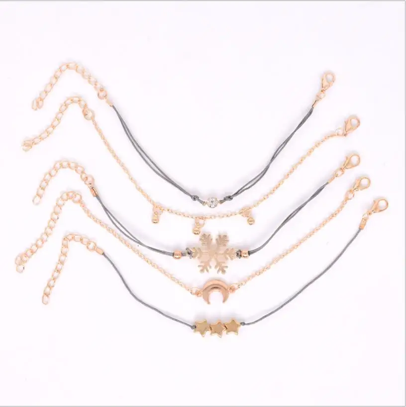 رائعة ندفة الثلج نجمة القمر سوار مجموعة البوهيمي الذهب الفضة اللون سوار اكسسوارات الحفلات موضة المرأة مجوهرات S2256 #4