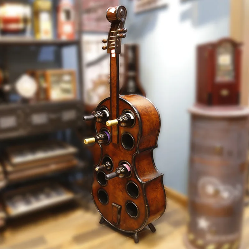 

Creative Wood Art Cello Model Wine Display Stand Beverage Bottle Holder Barware Handicraft Ornament Home Decor Bar Furnishing