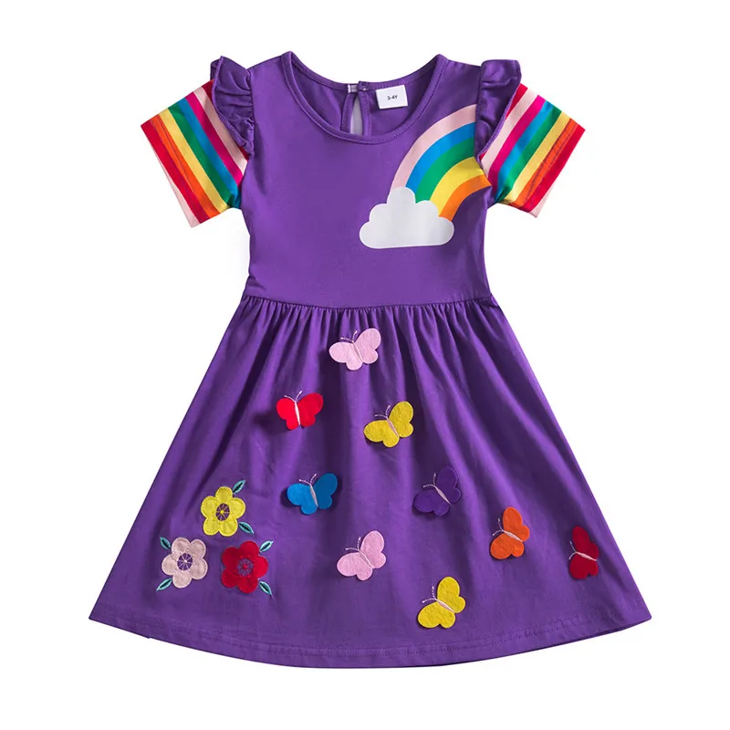 Jumping Meters Summer Butterflies Girls Birthday Dresses Rainbow Fashion Toddler Costume Party Princess Children\'s 3-8T Frocks