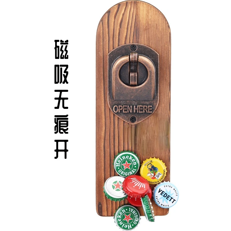 New Magnet Wall Mounted Bottle Opener with Magnetic Cap Catcher Wooden Refrigerator Mount Home Decor Gadgets Toss Game