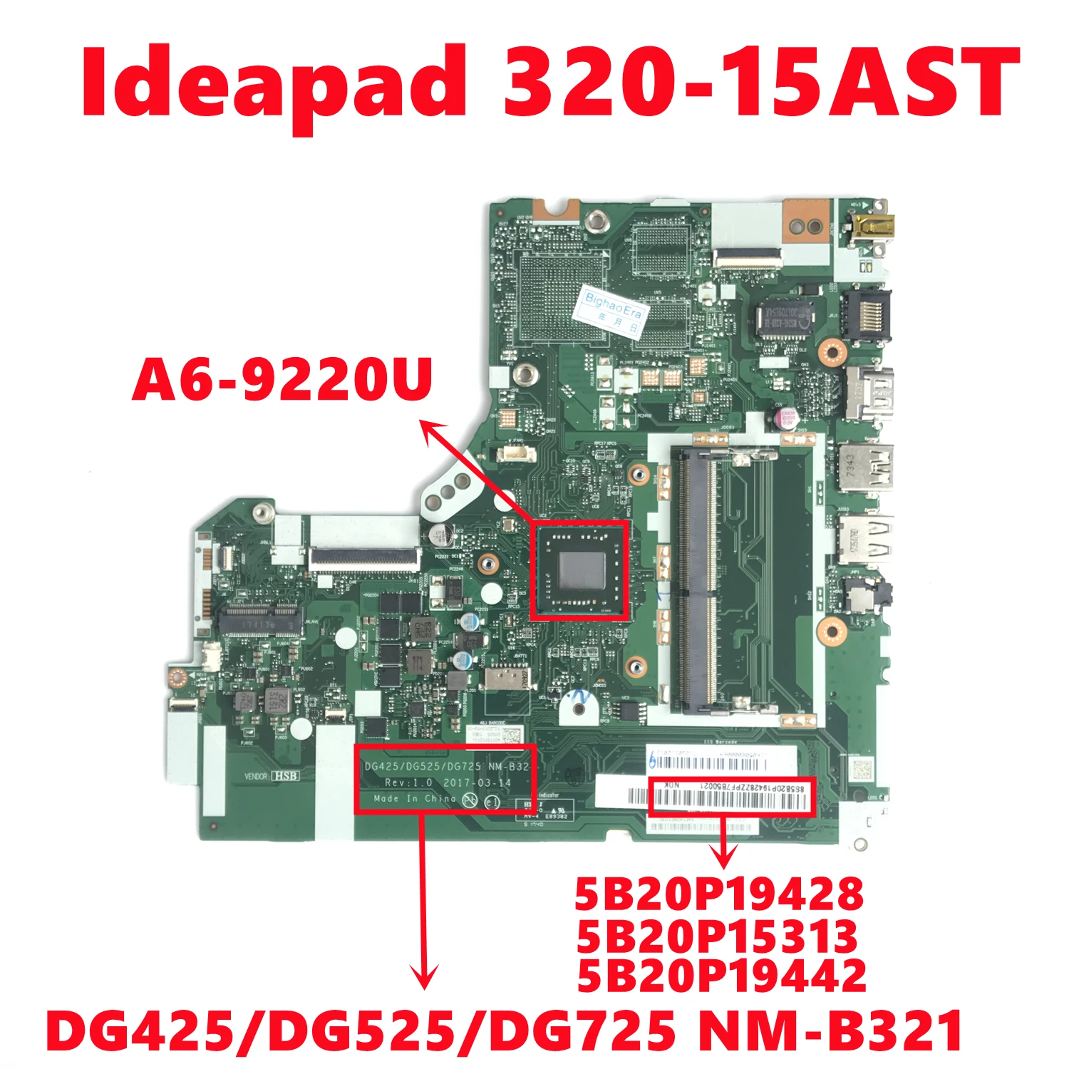 FRU: NM-B321 5B20P19428 5B20P15313สำหรับ Lenovo IdeaPad 320-15AST 320-17AST 330-15AST เมนบอร์ดแล็ปท็อปที่มีการทดสอบ CPU 100% A6