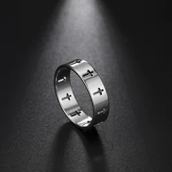 Skyrim Hollow Cross Men's Ring Women Supernatural Jesus Stainless Steel Engagement Couple Rings 2024 Jewelry Anniversary Gifts