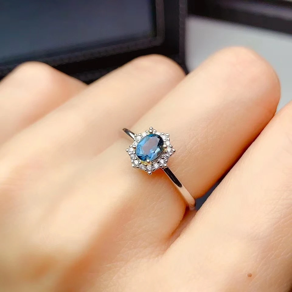 CoLife Jewelry Classic Gemstone Silver Ring for Daily Wear 4mm*5mm Natural London Blue Topaz Ring 925 Silver Topaz Jewelry