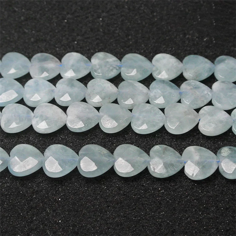 10-14 mm AA+ Nature Faceted Heart Aquamarine Beads For Jewelry Making DIY